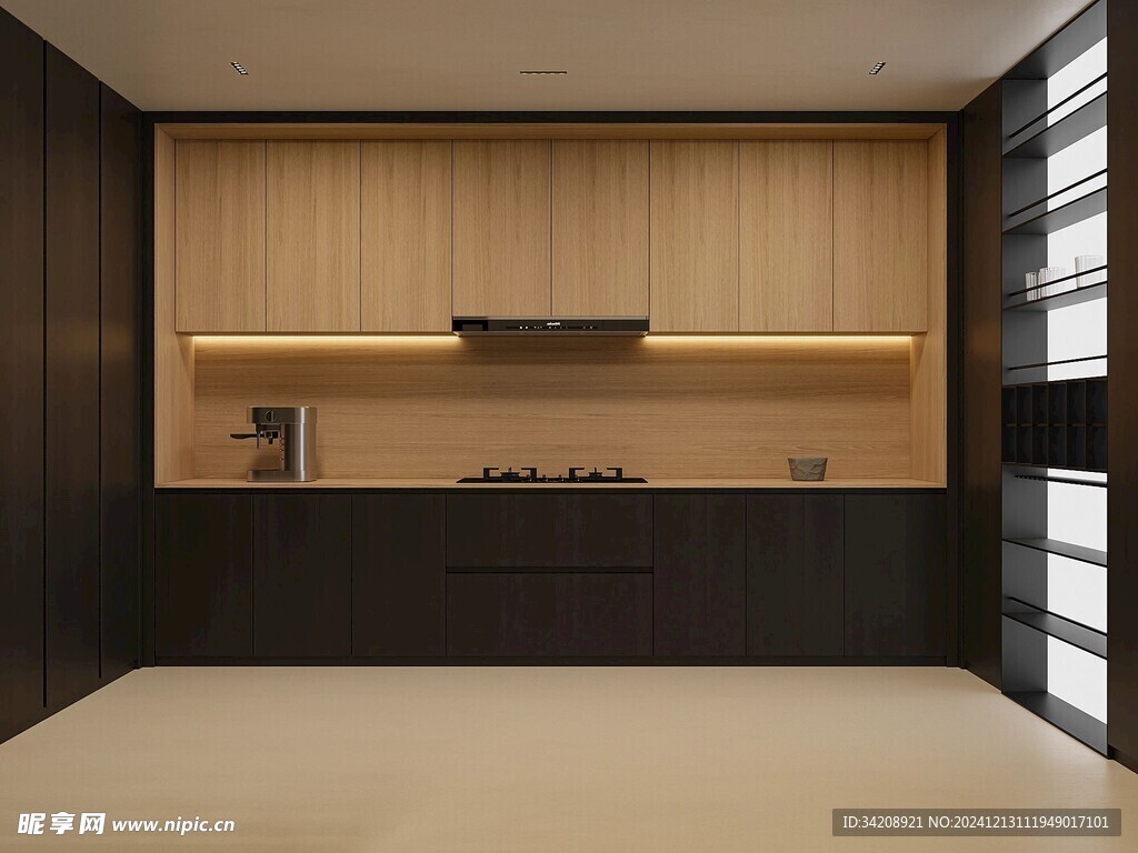 围合高级感装修木作厨房餐边柜子