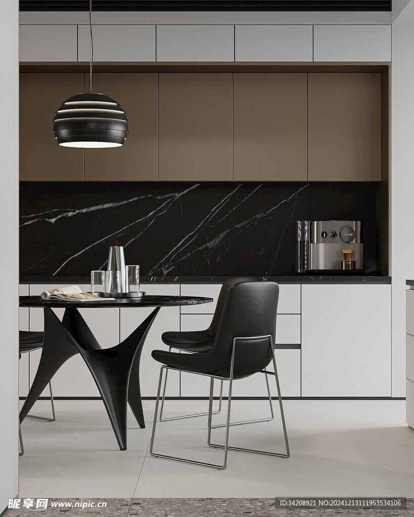 围合高级感装修木作厨房餐边柜子