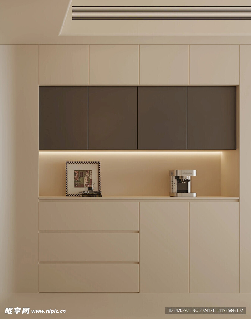 围合高级感装修木作厨房餐边柜子