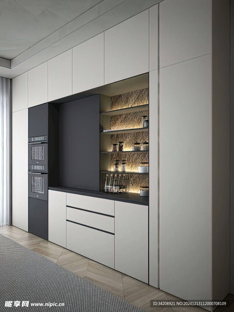 围合高级感装修木作厨房餐边柜子