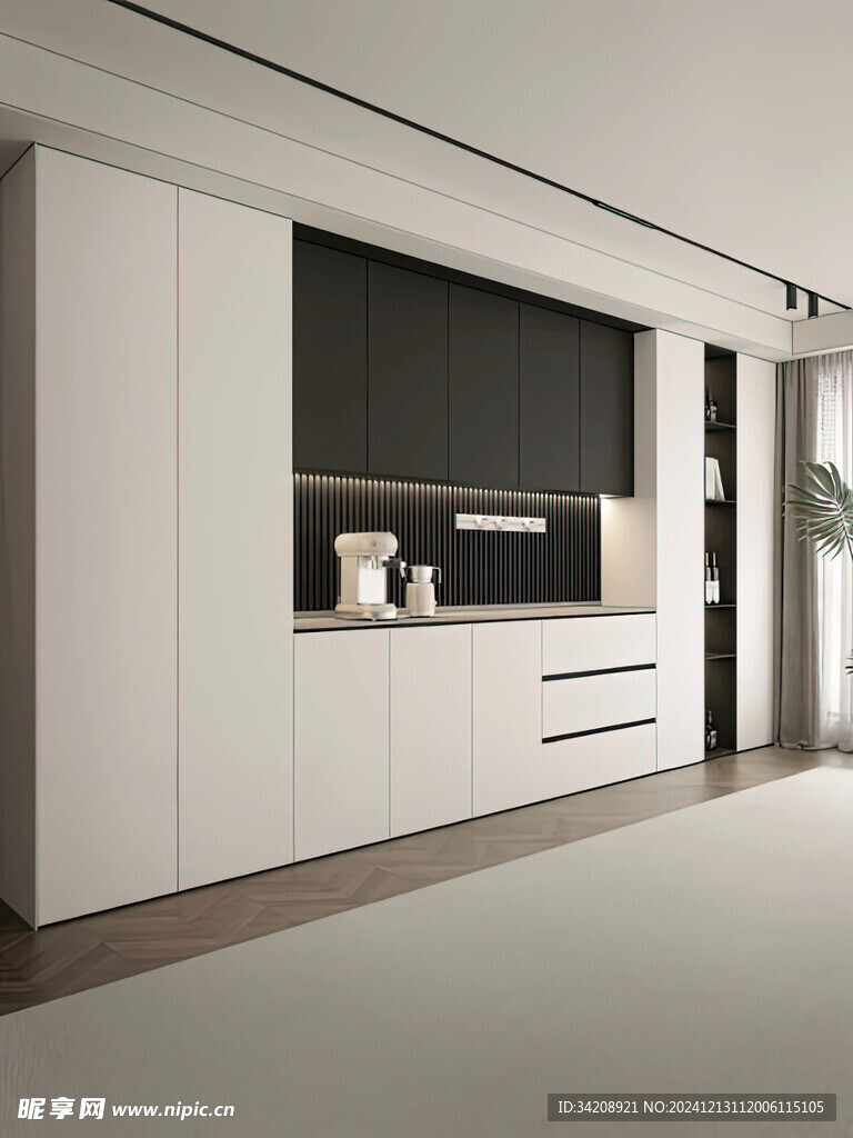 围合高级感装修木作厨房餐边柜子