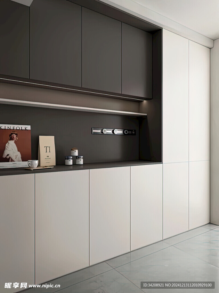 围合高级感装修木作厨房餐边柜子