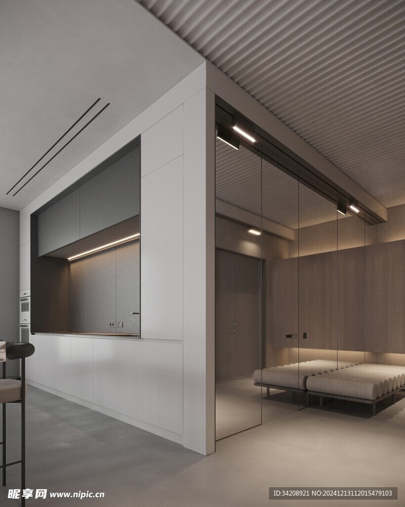 围合高级感装修木作厨房餐边柜子