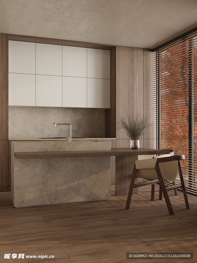 围合高级感装修木作厨房餐边柜子