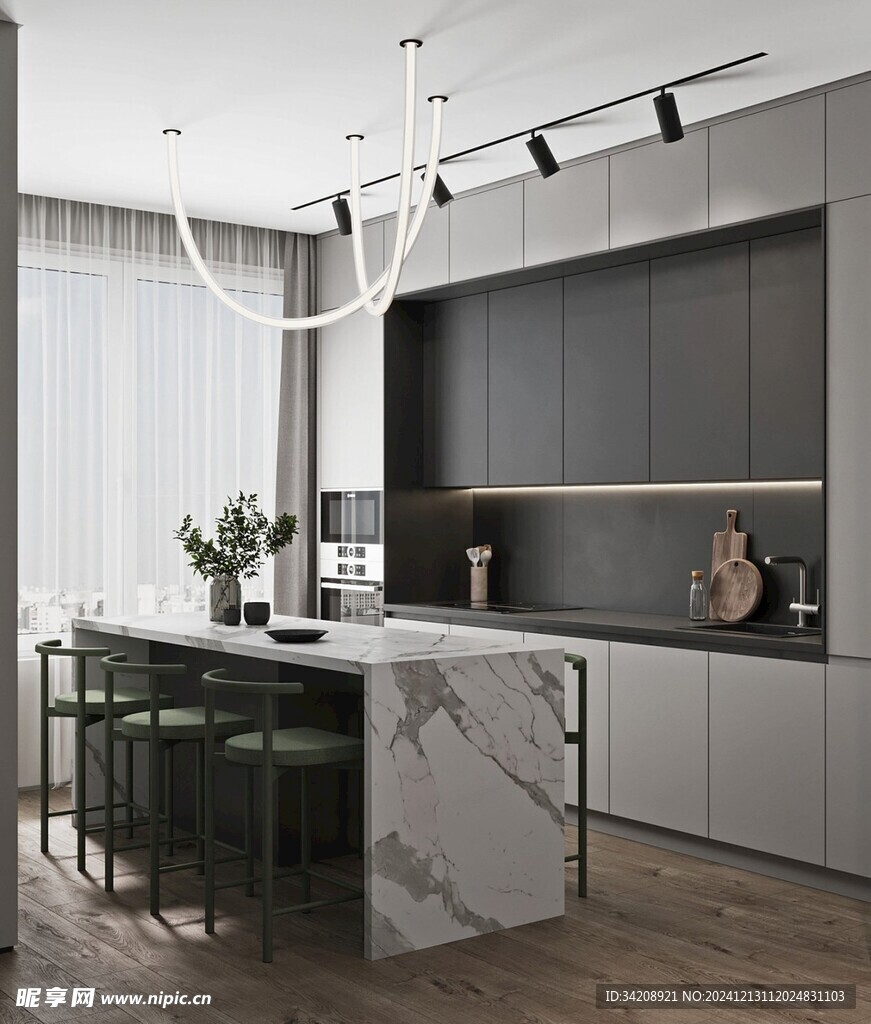 围合高级感装修木作厨房餐边柜子