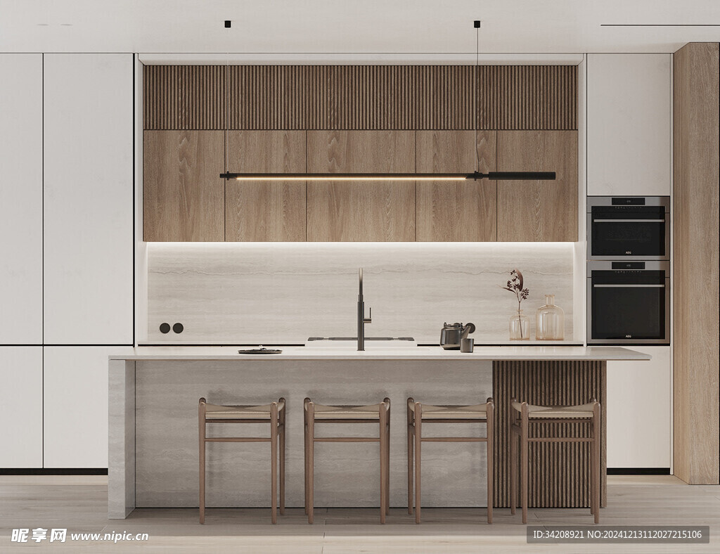 围合高级感装修木作厨房餐边柜子