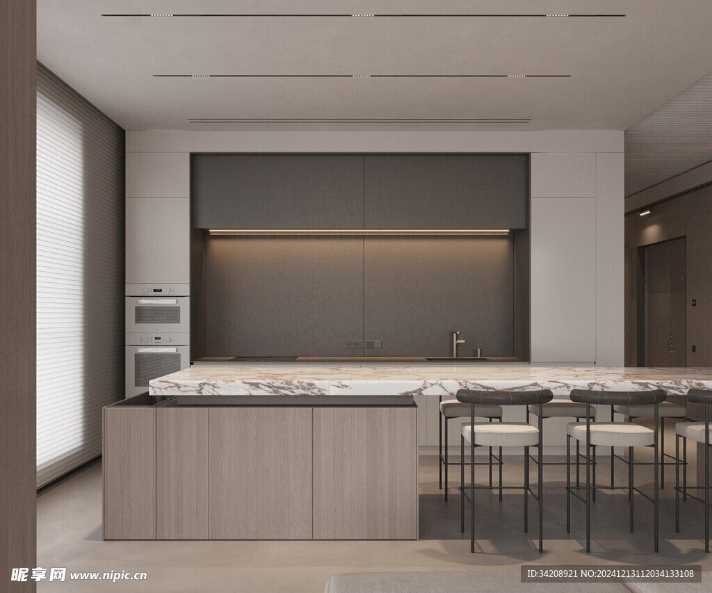 围合高级感装修木作厨房餐边柜子