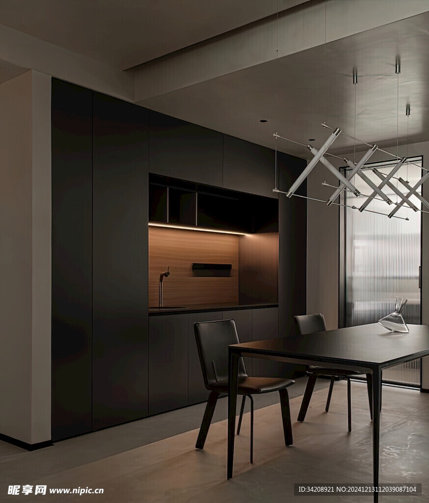 围合高级感装修木作厨房餐边柜子