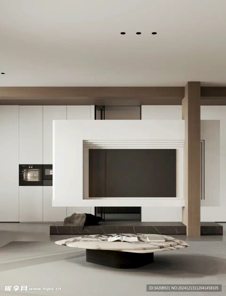 围合高级感装修木作厨房餐边柜子