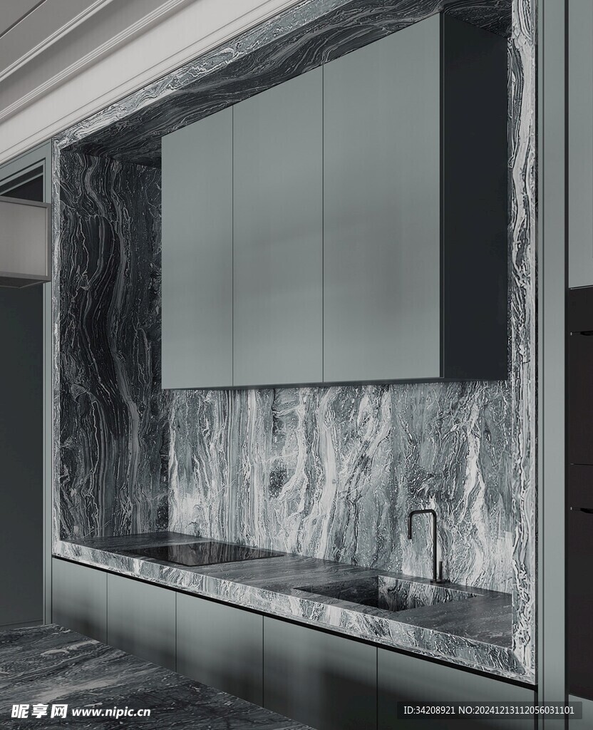 围合高级感装修木作厨房餐边柜子