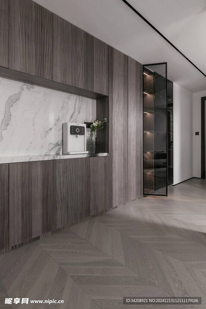 围合高级感装修木作厨房餐边柜子