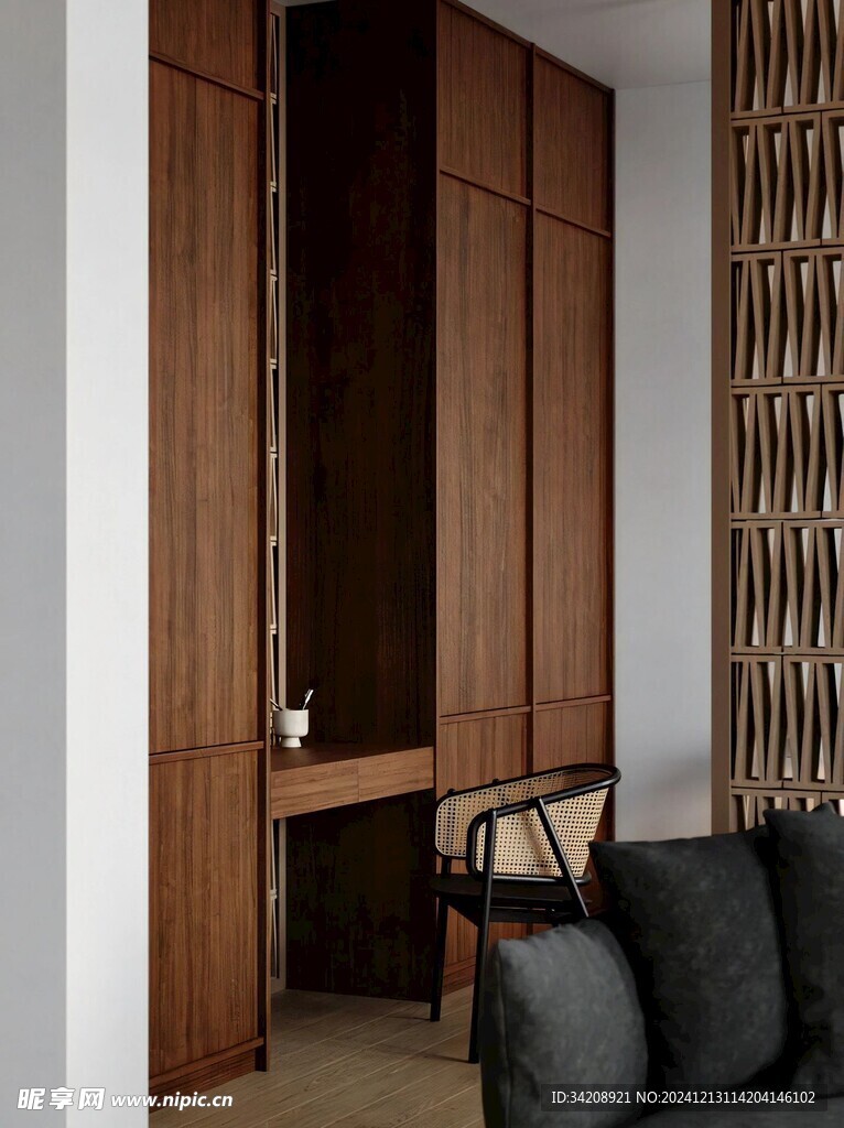 骨骼线胡桃木复古中式风格柜子门