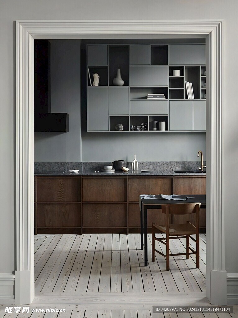 骨骼线胡桃木复古中式风格柜子门