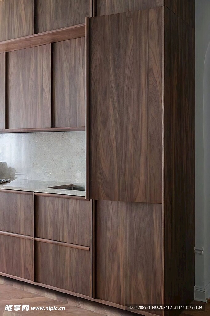 骨骼线胡桃木复古中式风格柜子门