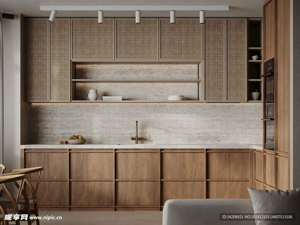 骨骼线胡桃木复古中式风格柜子门