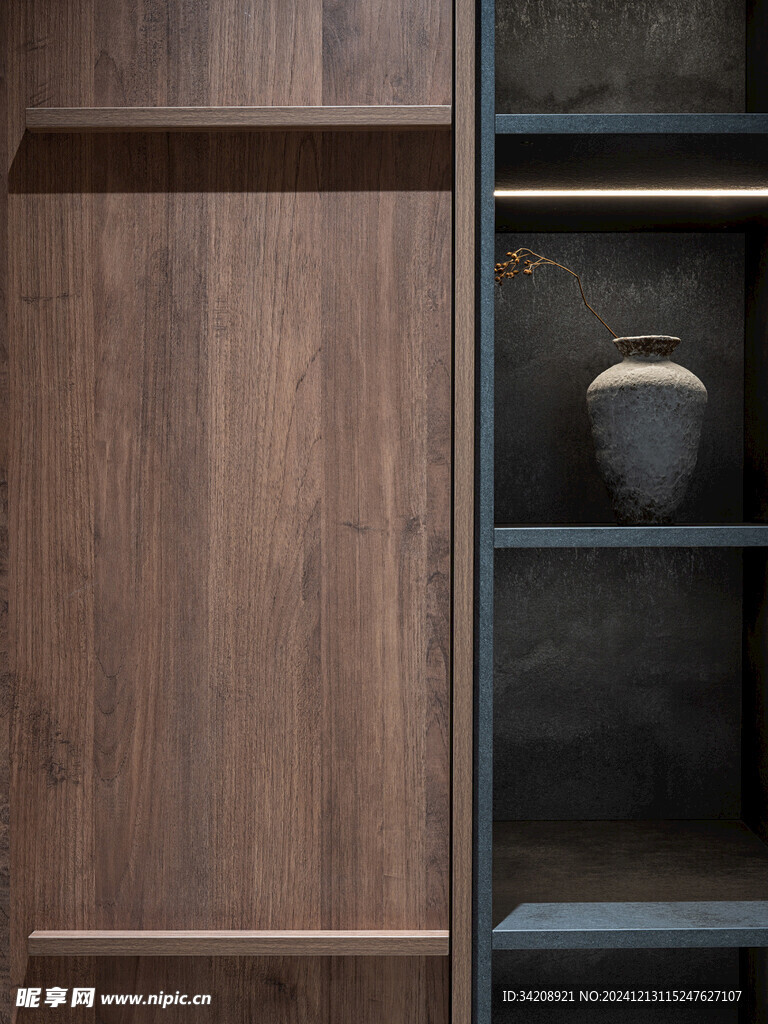 骨骼线胡桃木复古中式风格柜子门