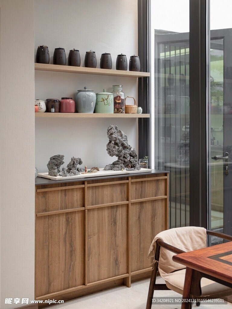 骨骼线胡桃木复古中式风格柜子门