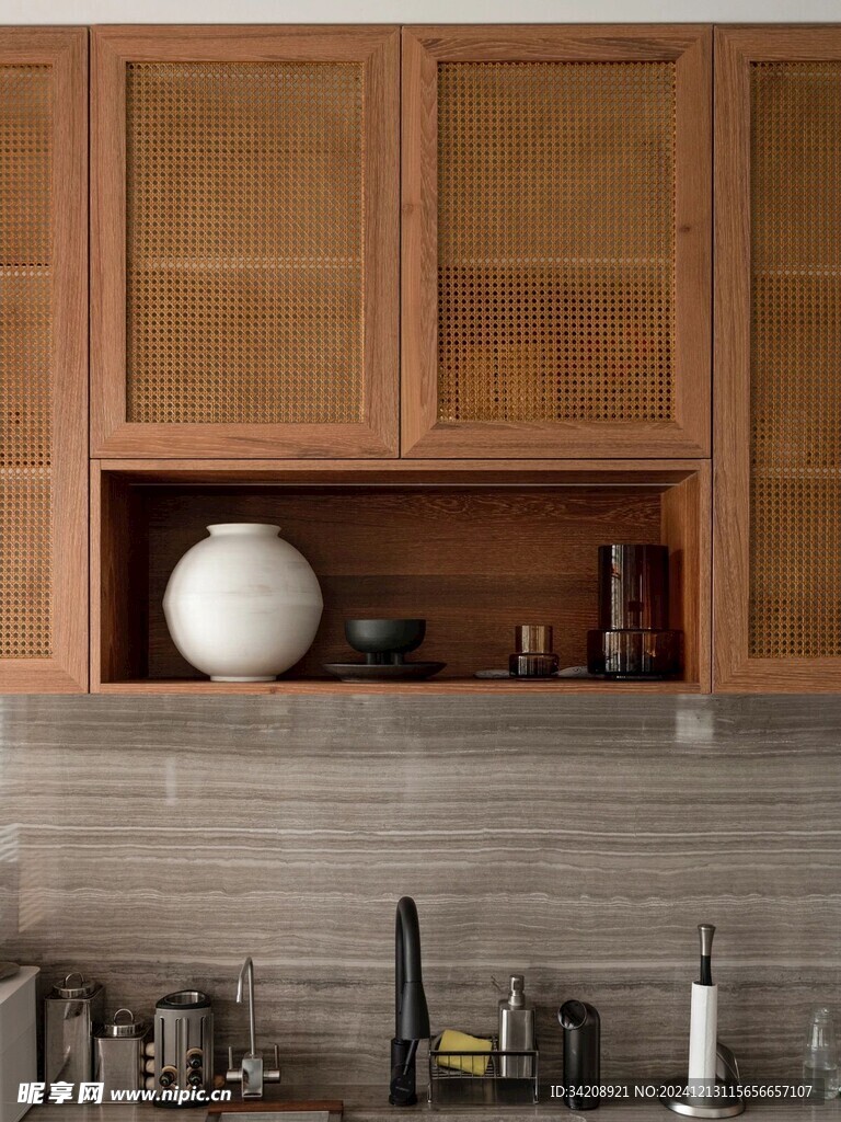 骨骼线胡桃木复古中式风格柜子门