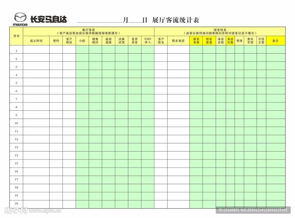 展厅客流统计表