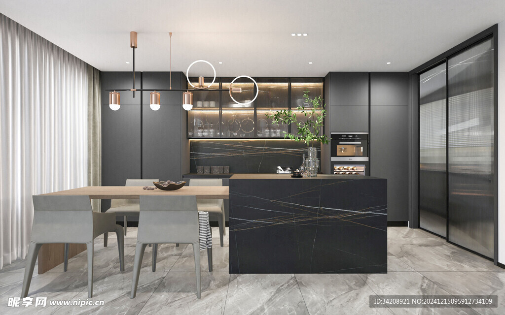 餐厅厨房餐边柜岛台现代简约装修