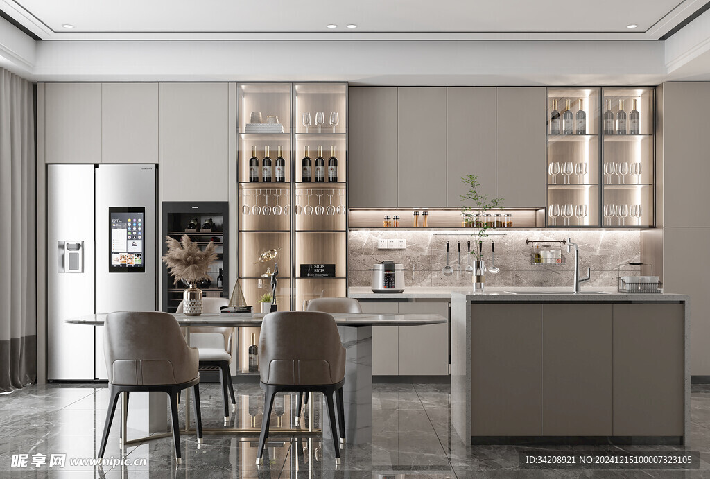 餐厅厨房餐边柜岛台现代简约装修