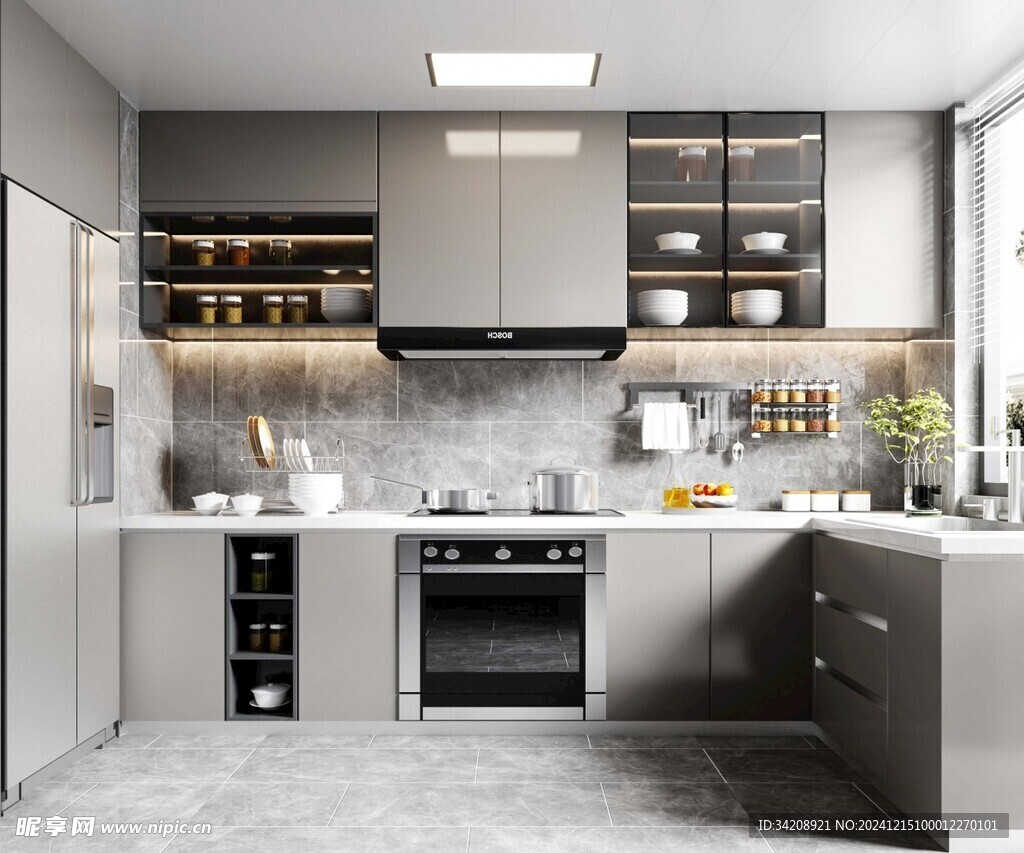 餐厅厨房餐边柜岛台现代简约装修