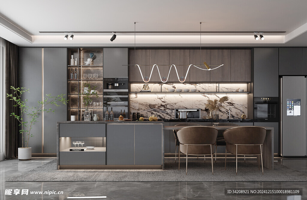 餐厅厨房餐边柜岛台现代简约装修