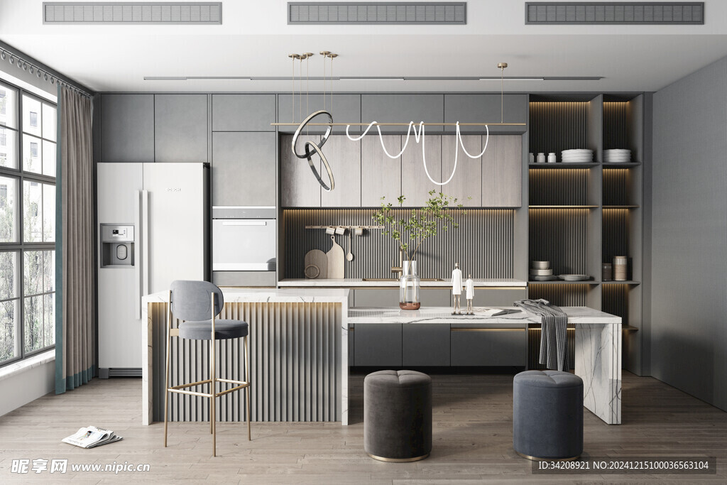 餐厅厨房餐边柜岛台现代简约装修