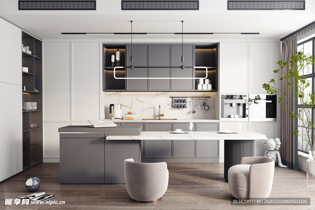 餐厅厨房餐边柜岛台现代简约装修