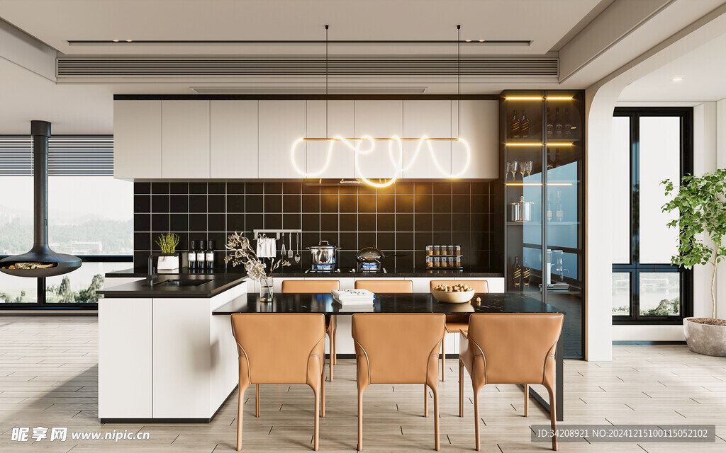 餐厅厨房餐边柜岛台现代简约装修