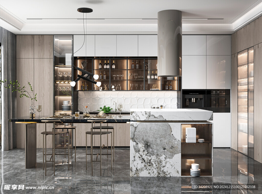 餐厅厨房餐边柜岛台现代简约装修