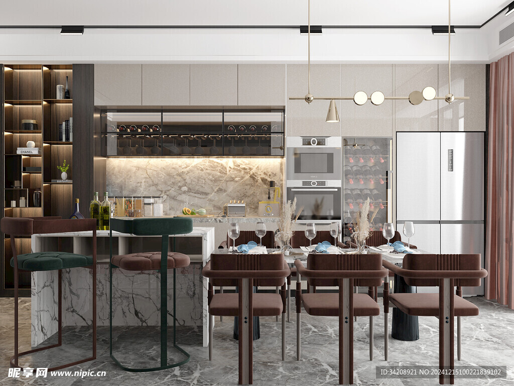 餐厅厨房餐边柜岛台现代简约装修