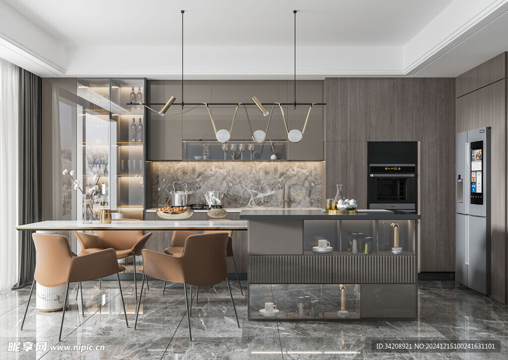 餐厅厨房餐边柜岛台现代简约装修