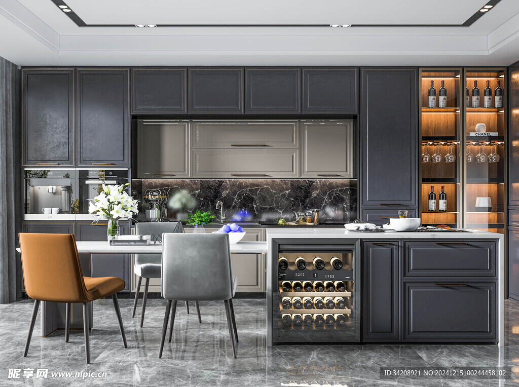 餐厅厨房餐边柜岛台现代简约装修