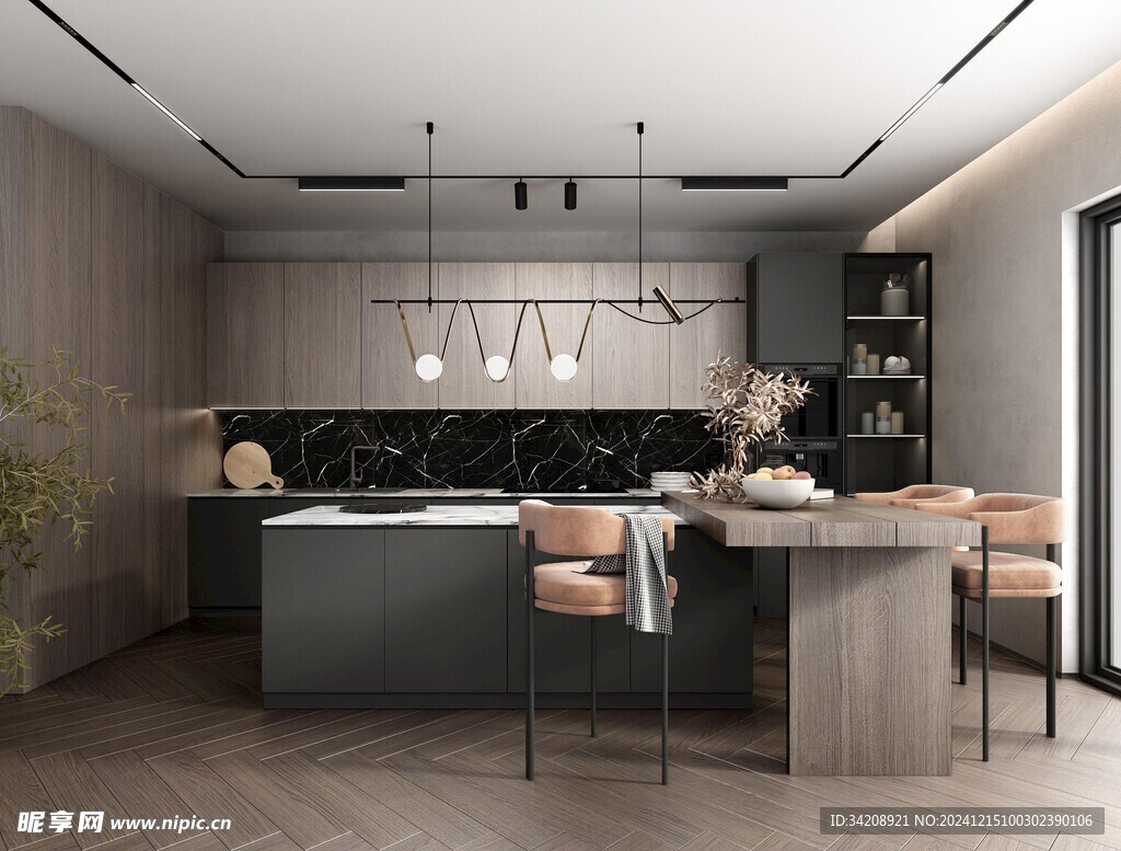 餐厅厨房餐边柜岛台现代简约装修