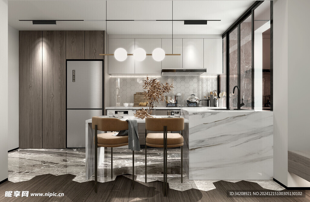 餐厅厨房餐边柜岛台现代简约装修