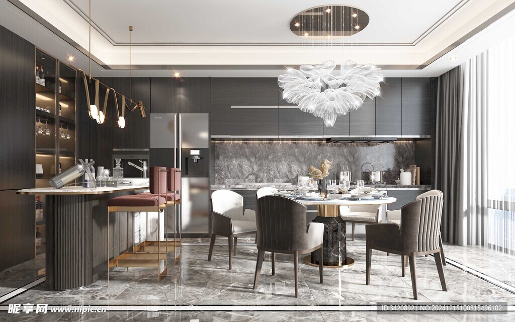 餐厅厨房餐边柜岛台现代简约装修