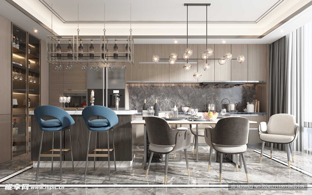 餐厅厨房餐边柜岛台现代简约装修