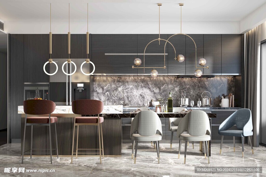 餐厅厨房餐边柜岛台现代简约装修