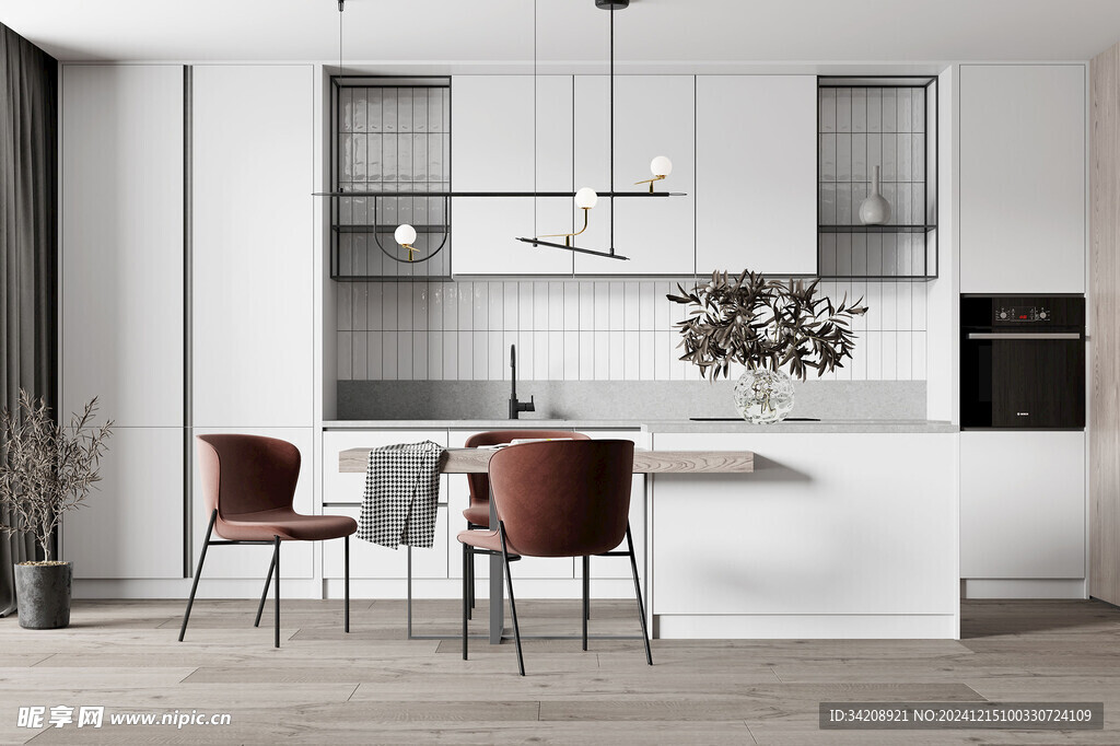 餐厅厨房餐边柜岛台现代简约装修