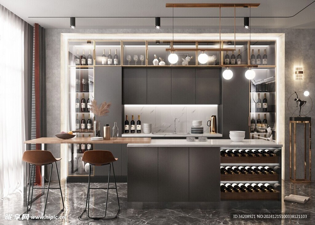 餐厅厨房餐边柜岛台现代简约装修