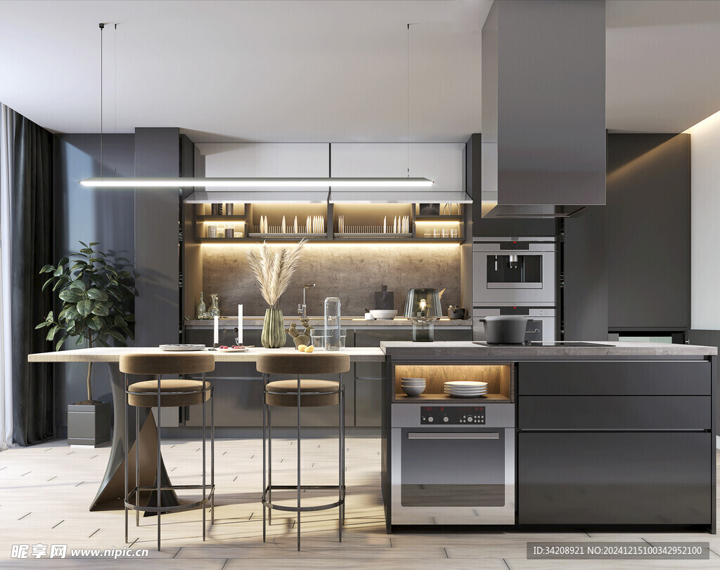 餐厅厨房餐边柜岛台现代简约装修