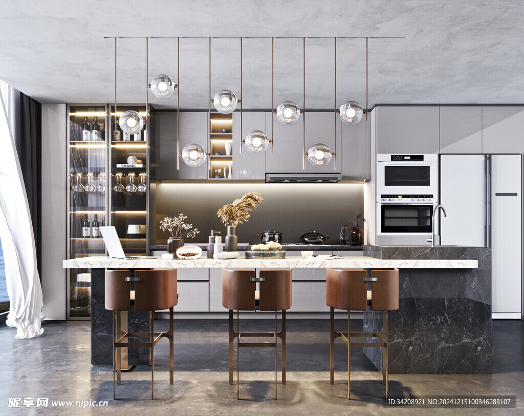 餐厅厨房餐边柜岛台现代简约装修