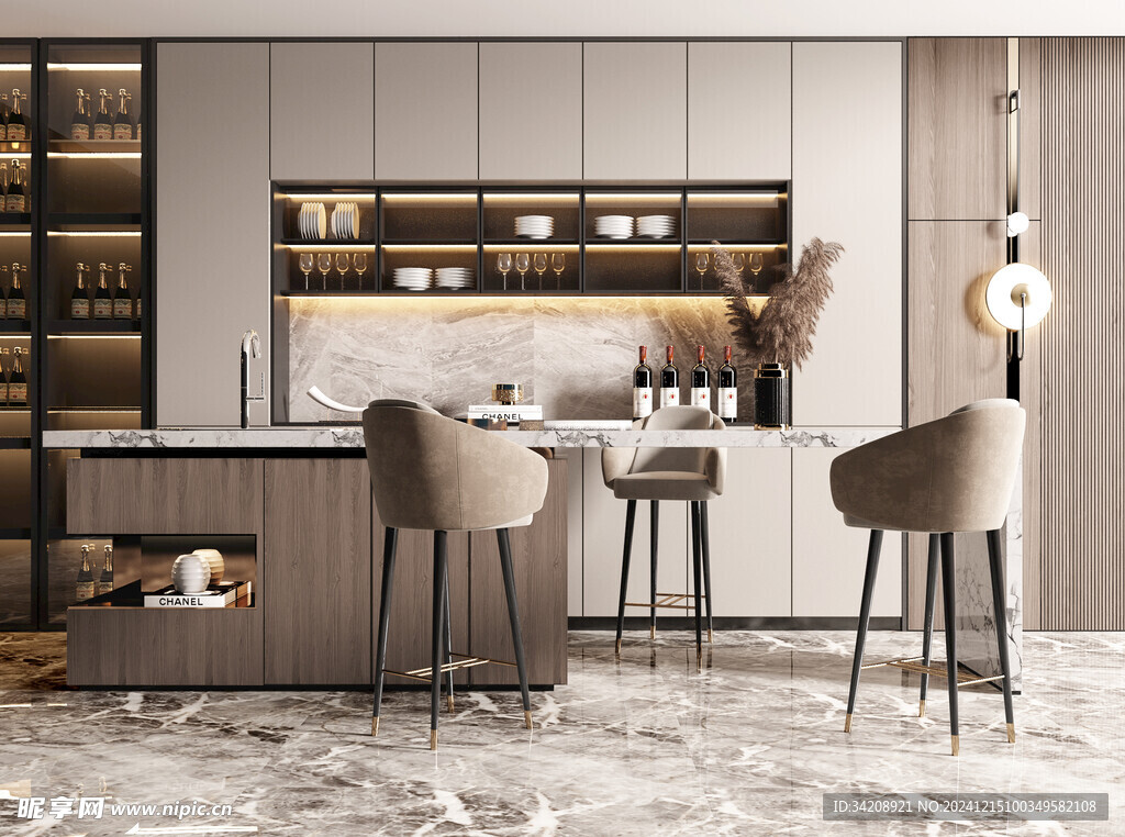 餐厅厨房餐边柜岛台现代简约装修