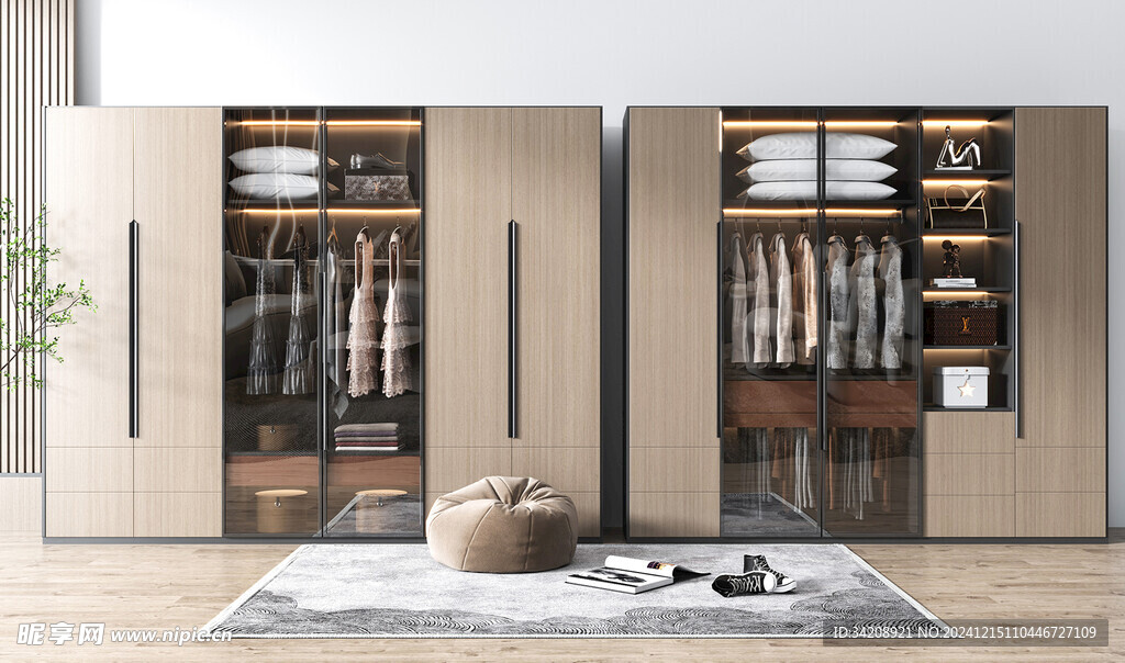 衣帽间卧室柜子新中式简约效果图