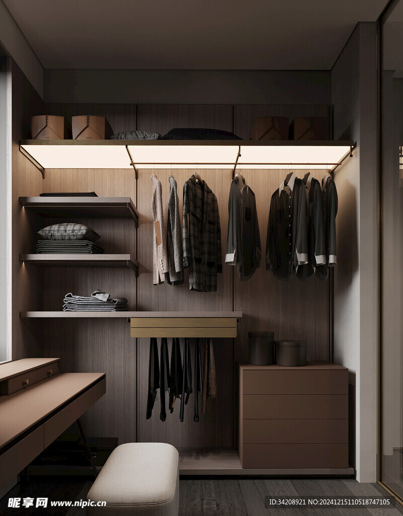 衣帽间卧室柜子新中式简约效果图