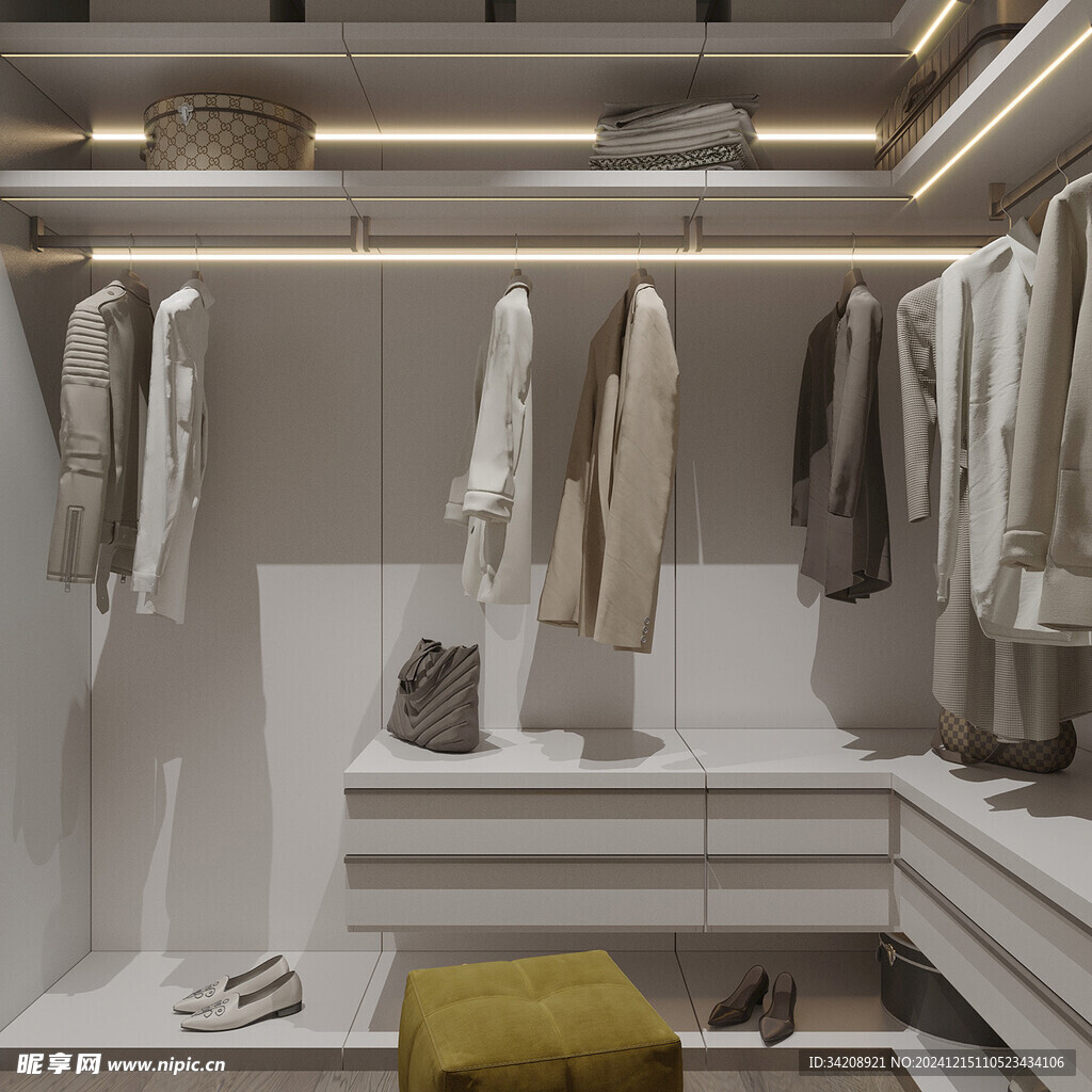 衣帽间卧室柜子新中式简约效果图