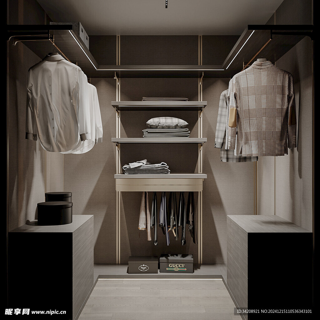 衣帽间卧室柜子新中式简约效果图