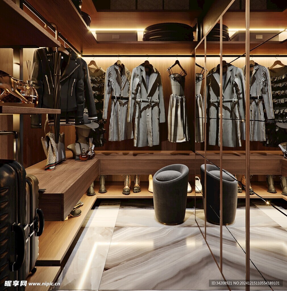 衣帽间卧室柜子新中式简约效果图