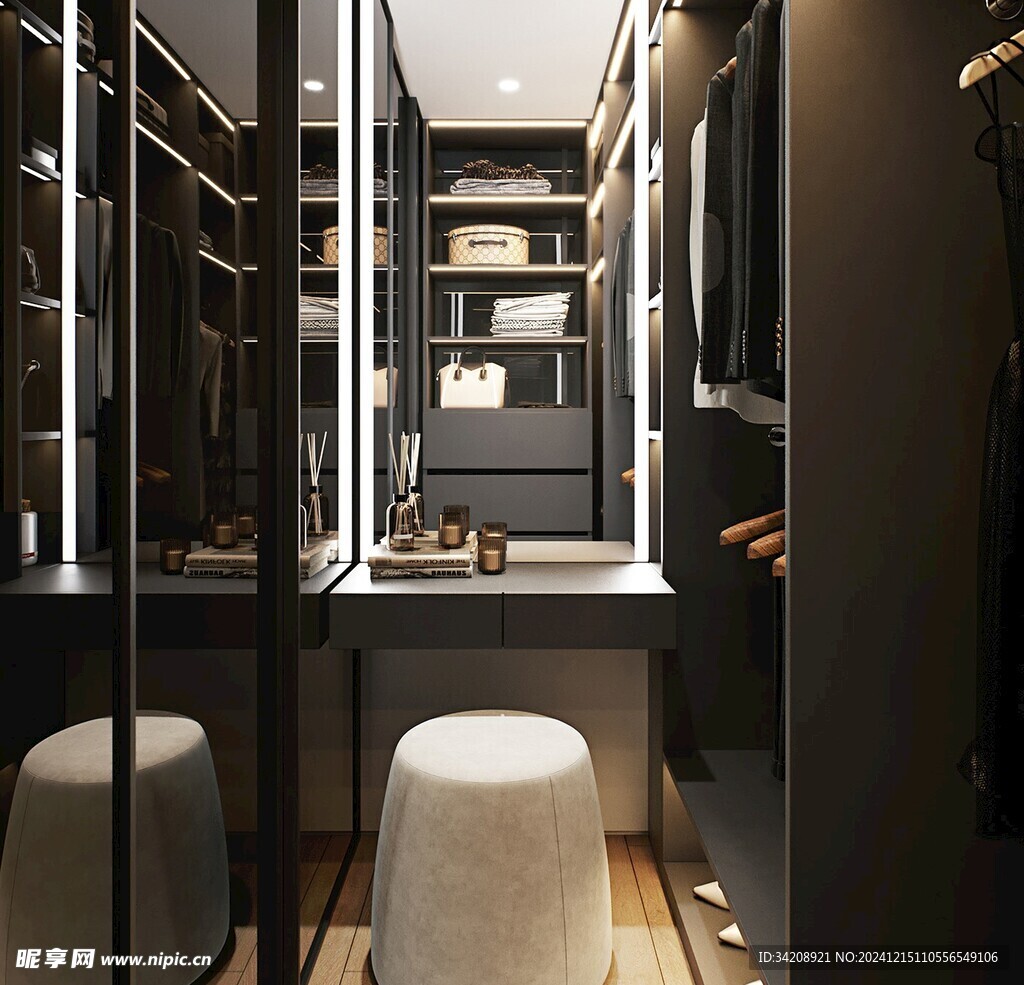 衣帽间卧室柜子新中式简约效果图